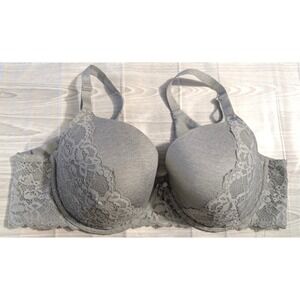 Torrid Gray Lace Trim Padded Underwire Bra PLus Size 44C Perfect Lightly Lined